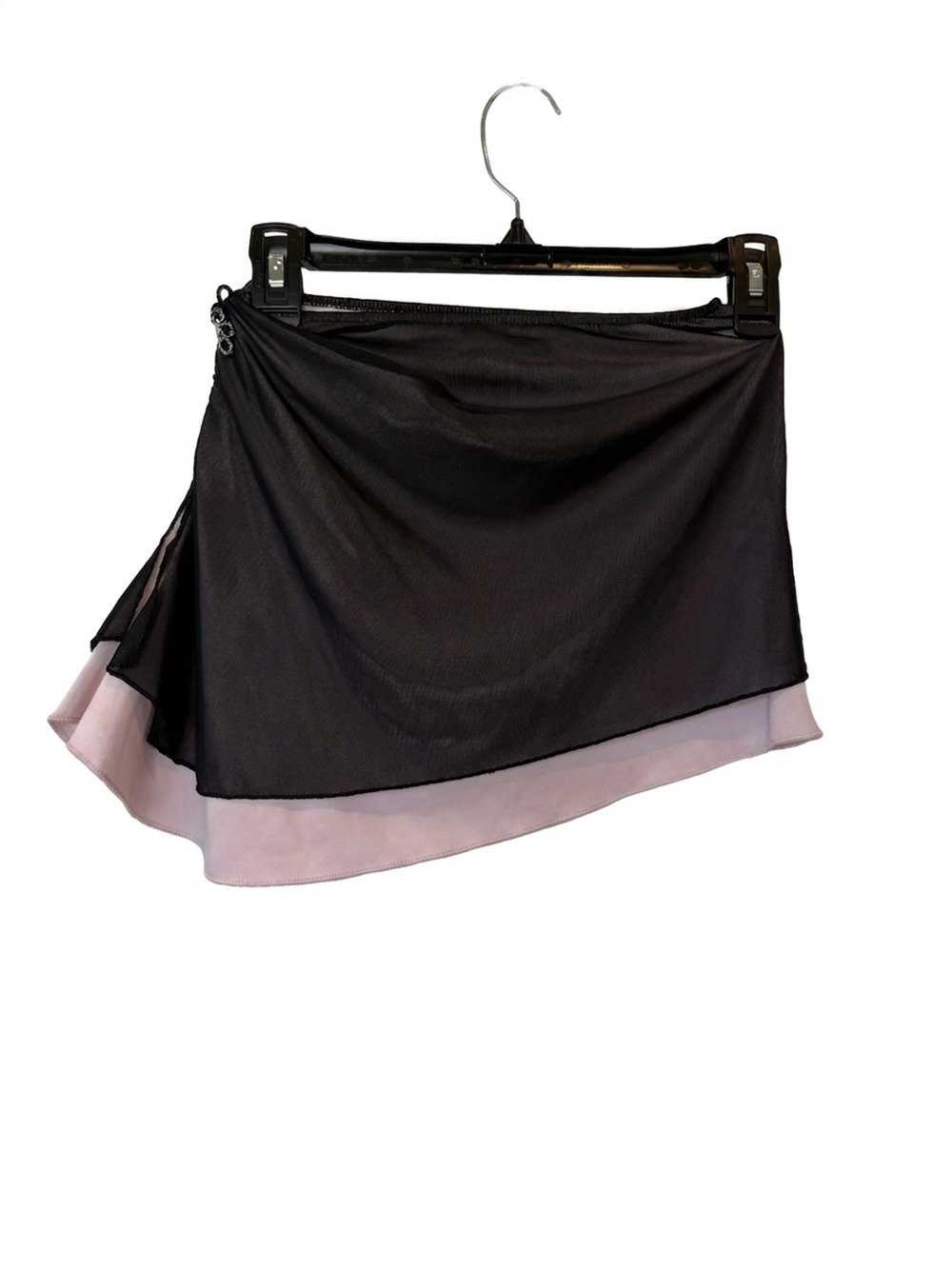 Black/Pink Mini Skirt | Black Mesh with Pink Lining | XS | Flower‑Pearl Charm